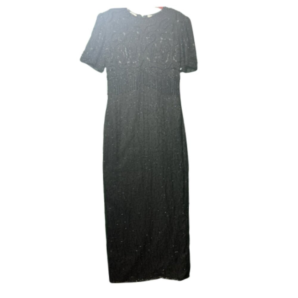 Gently Worn Black Formal LAURENCE KAZAR Beaded Dress Size M (BB0912)